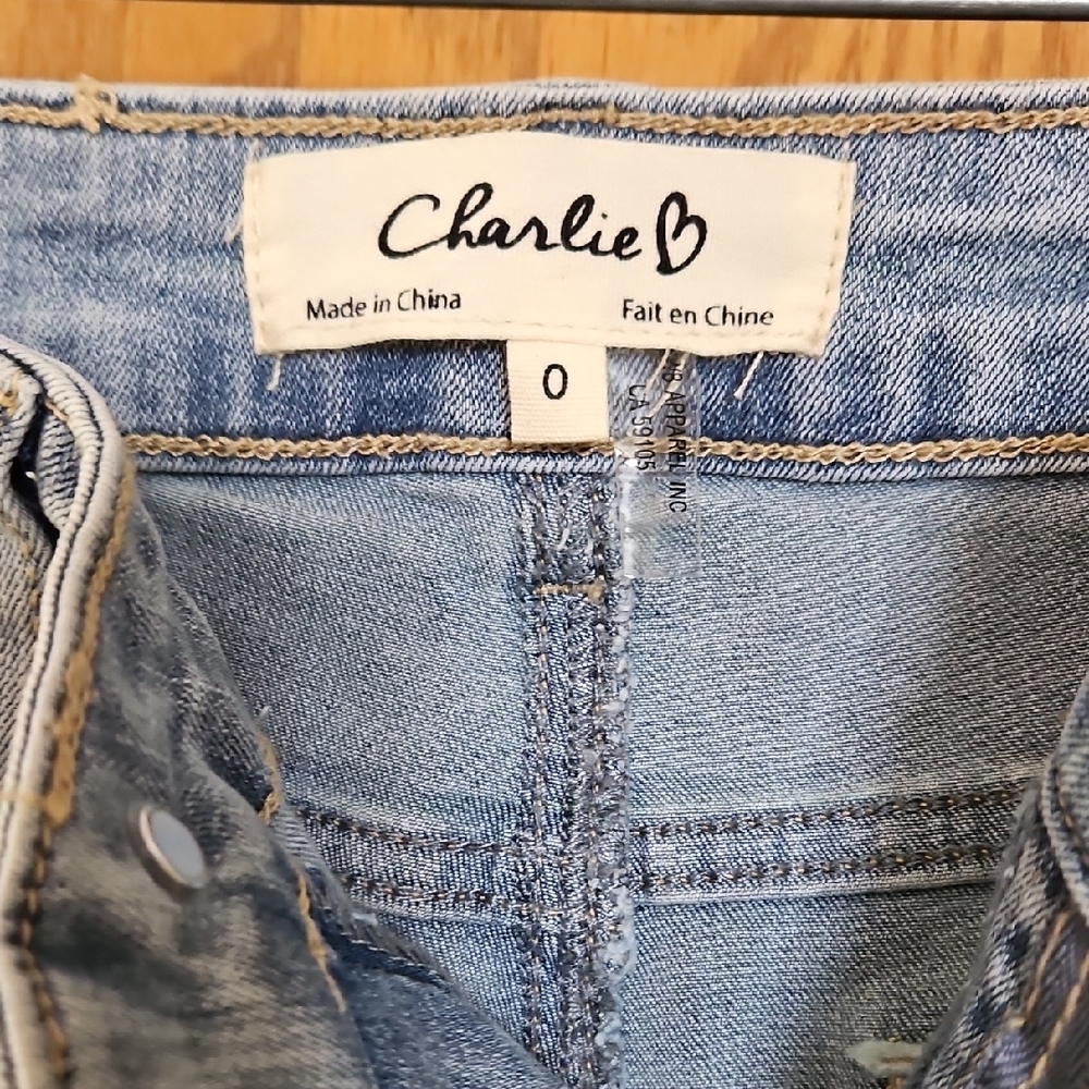 CHARLIE B Light Blue Skinny Jeans with Layered Frayed Hem - Picture 6 of 6